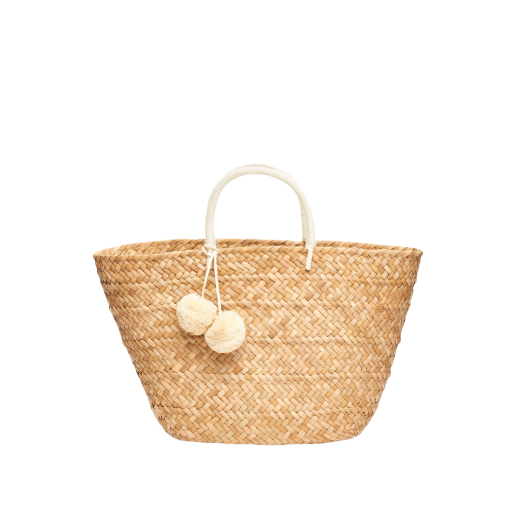 Oversized St Tropez Pom Pom Straw Tote in Ivory - The Well Appointed House