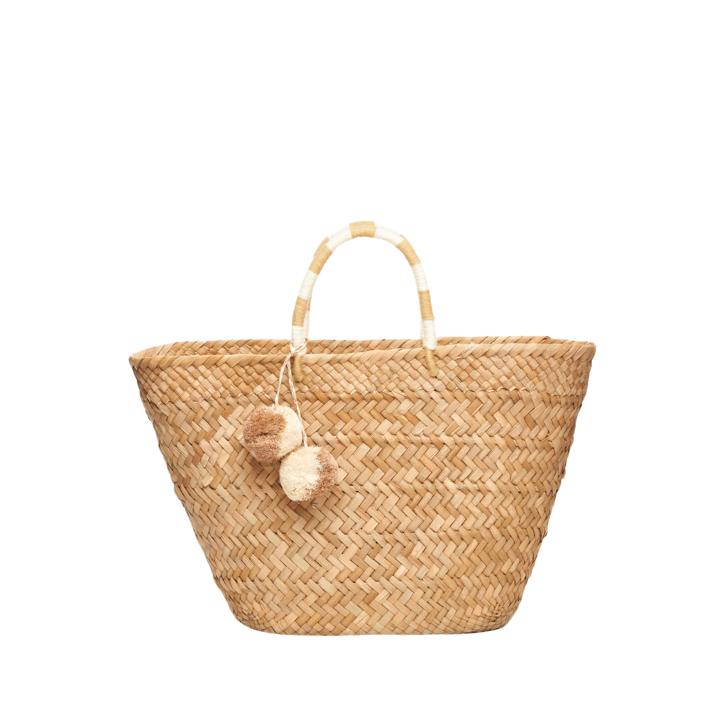 Oversized St Tropez Pom Pom Straw Tote in Natural - the well appointed house