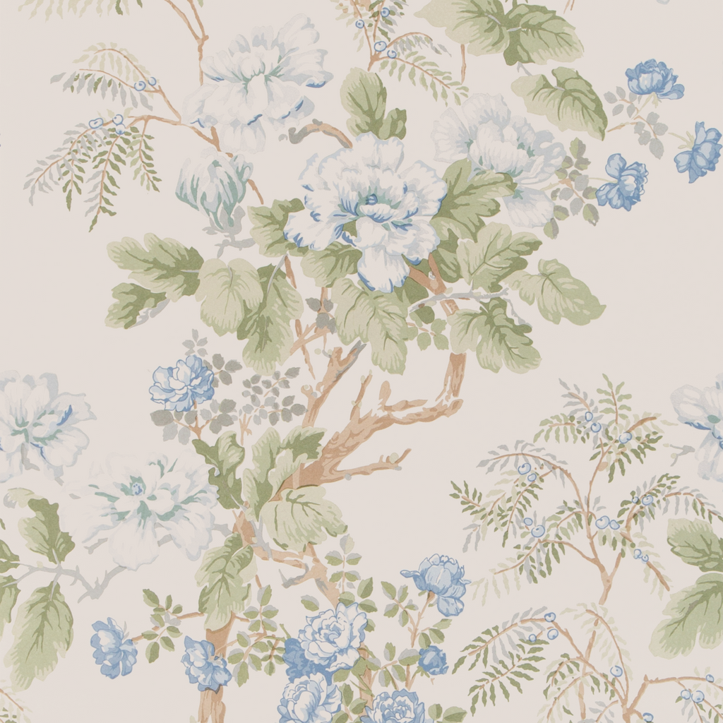 Lee Jofa Blue Chinese Peony Print Wallpaper - The Well Appointed House