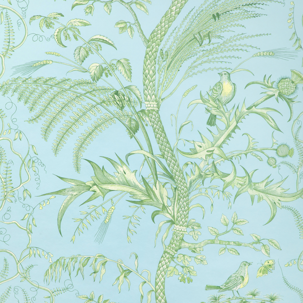 Brunschwig & Fils Sky Bird and Thistle II Print Wallpaper - The Well Appointed House