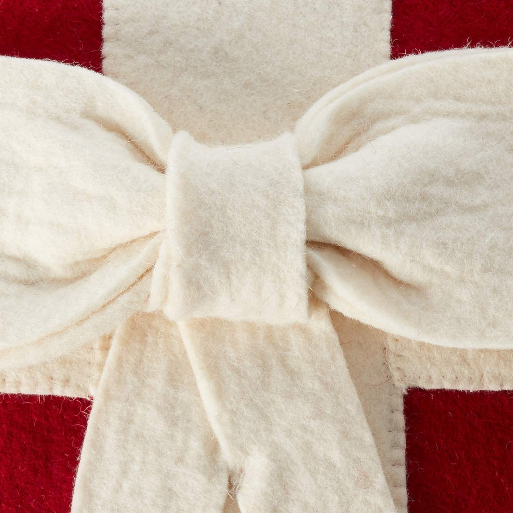 Cream Bow on Red- Christmas Pillow Cover in Hand Felted Wool - 20" - The Well Appointed House