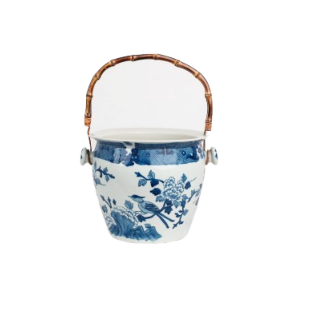 Porcelain Ice Bucket with Bamboo Handle - The Well Appointed House