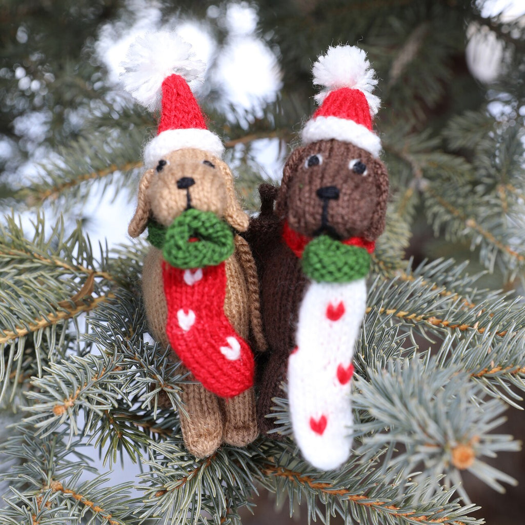 Dog with Stocking Ornament, Set of 2 - The Well Appointed House