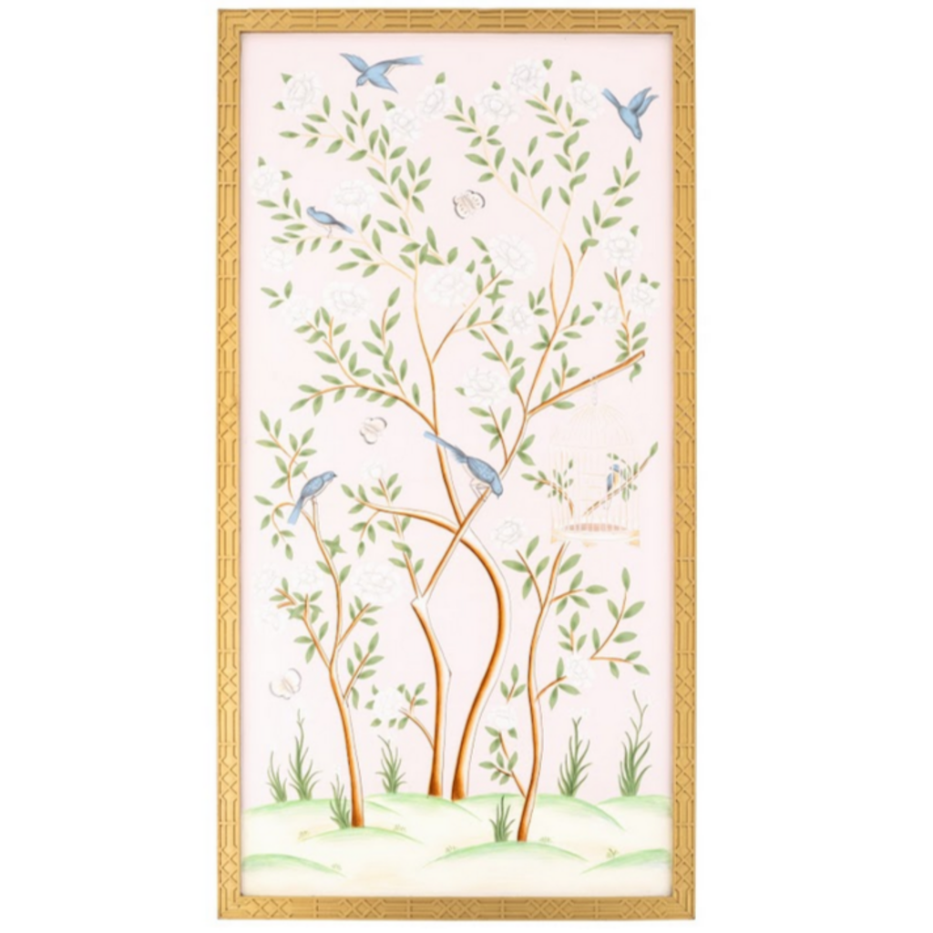 Pale Pink Bird Cage Chinoiserie Mural - The Well Appointed House