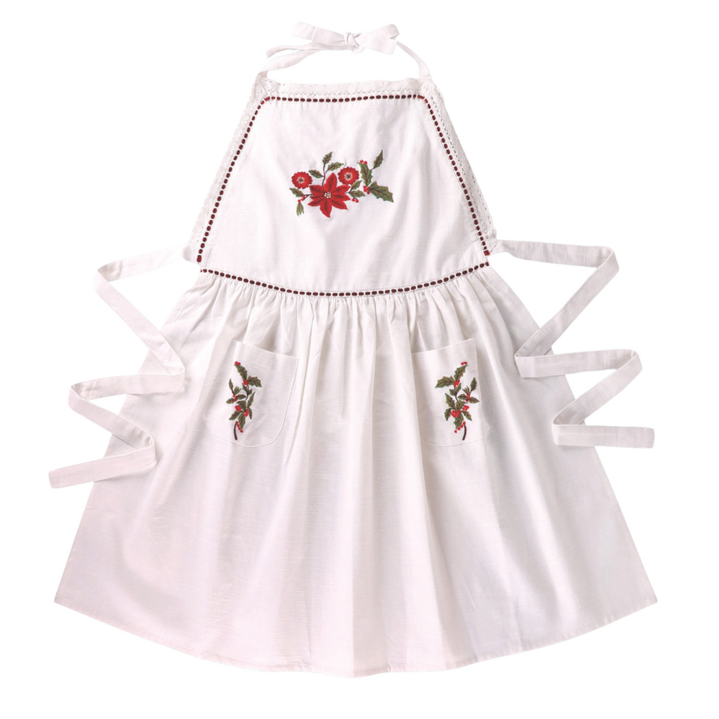 Poinsettia Cross Stitch Embroidered Apron - The Well Appointed House