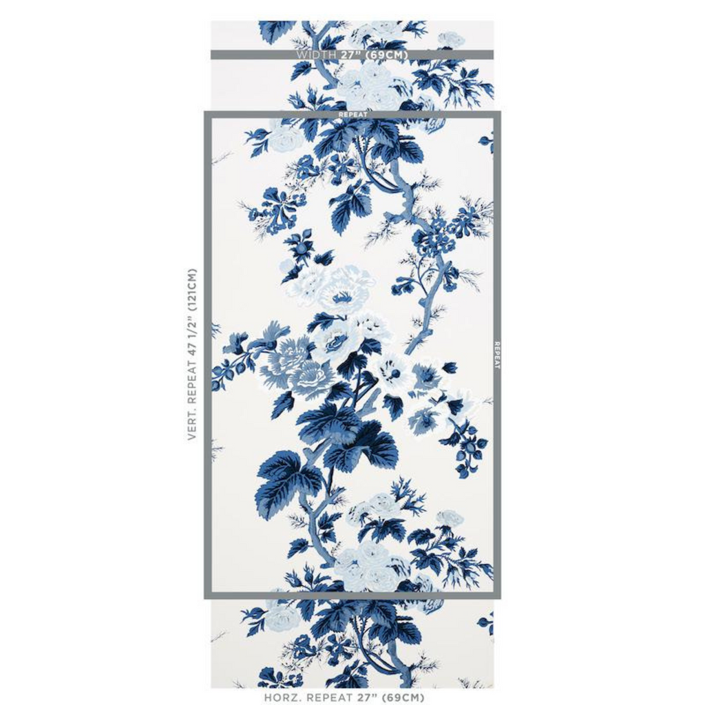 Pyne Hollyhock Wallpaper in Indigo - The Well Appointed House