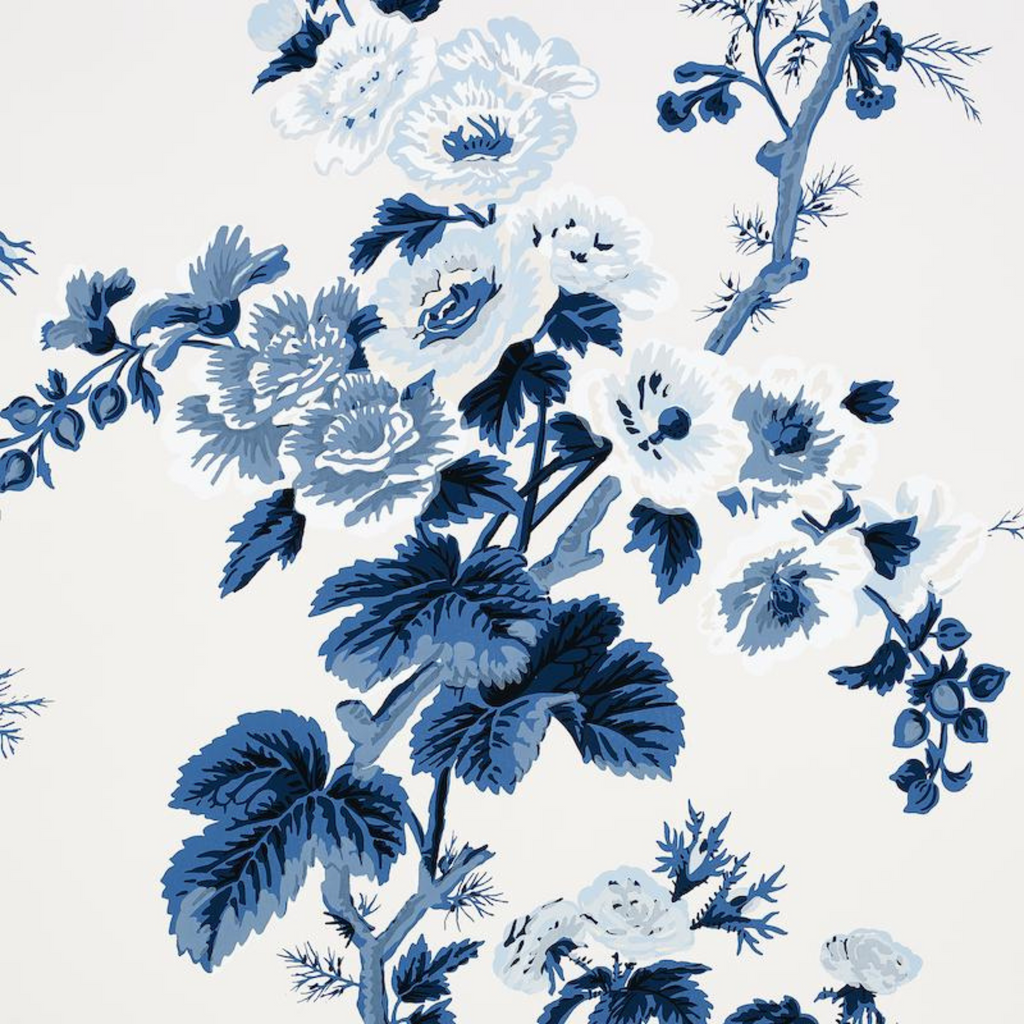 Pyne Hollyhock Wallpaper in Indigo - The Well Appointed House