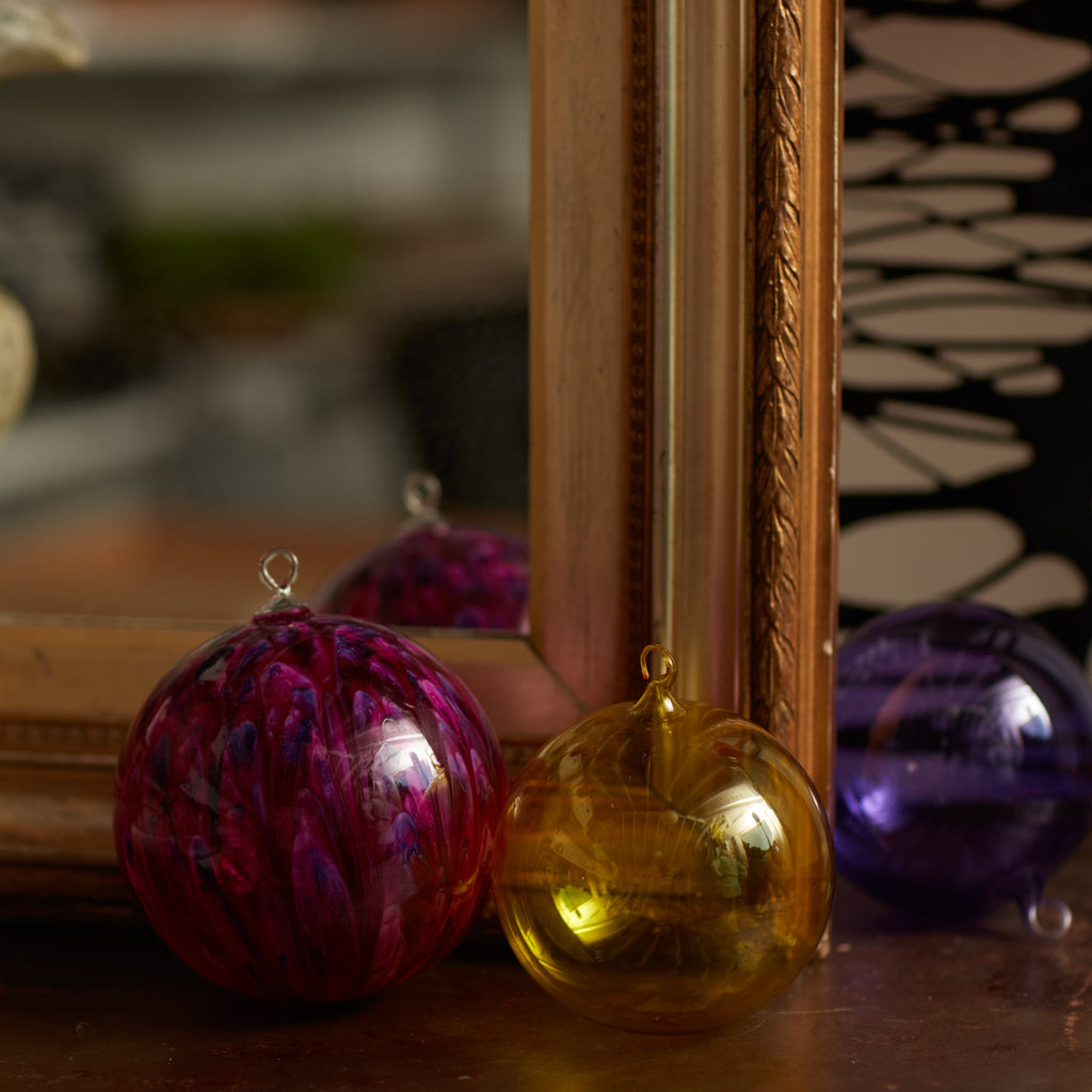 Magenta Feather Paint Large Glass Balls - The Well Appointed House