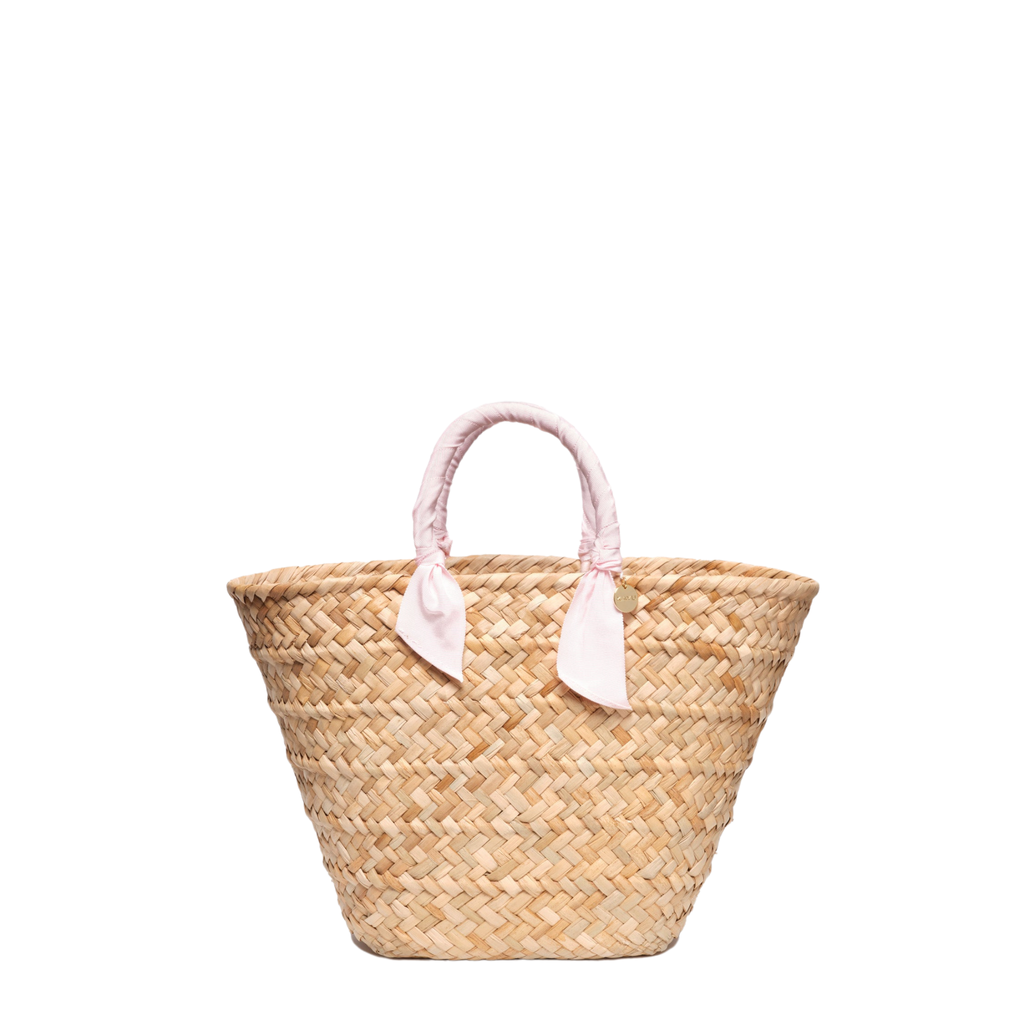 Rosie Woven Straw Ribbon-Handle Tote in Baby Pink - The Well Appointed House