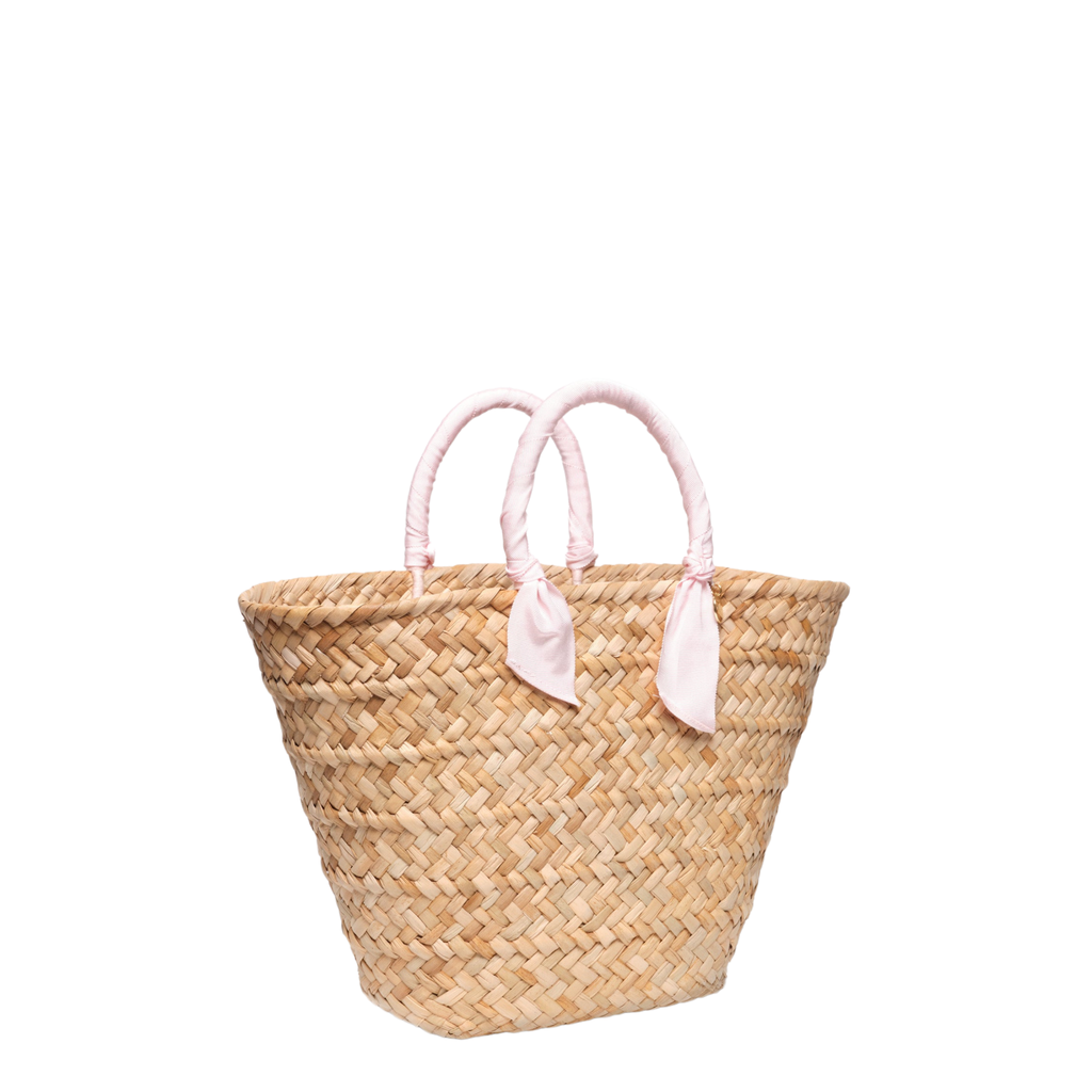 Rosie Woven Straw Ribbon-Handle Tote in Baby Pink - The Well Appointed House