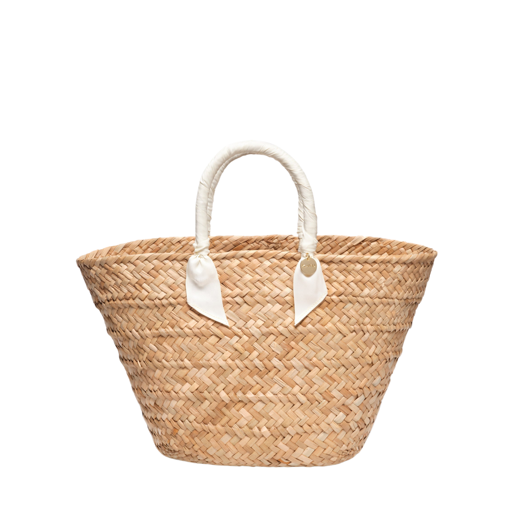 Rosie Woven Straw Ribbon-Handle Tote in Ivory - The Well Appointed House