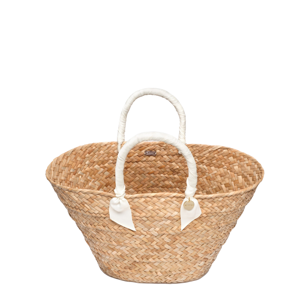 Rosie Woven Straw Ribbon-Handle Tote in Ivory - The Well Appointed House