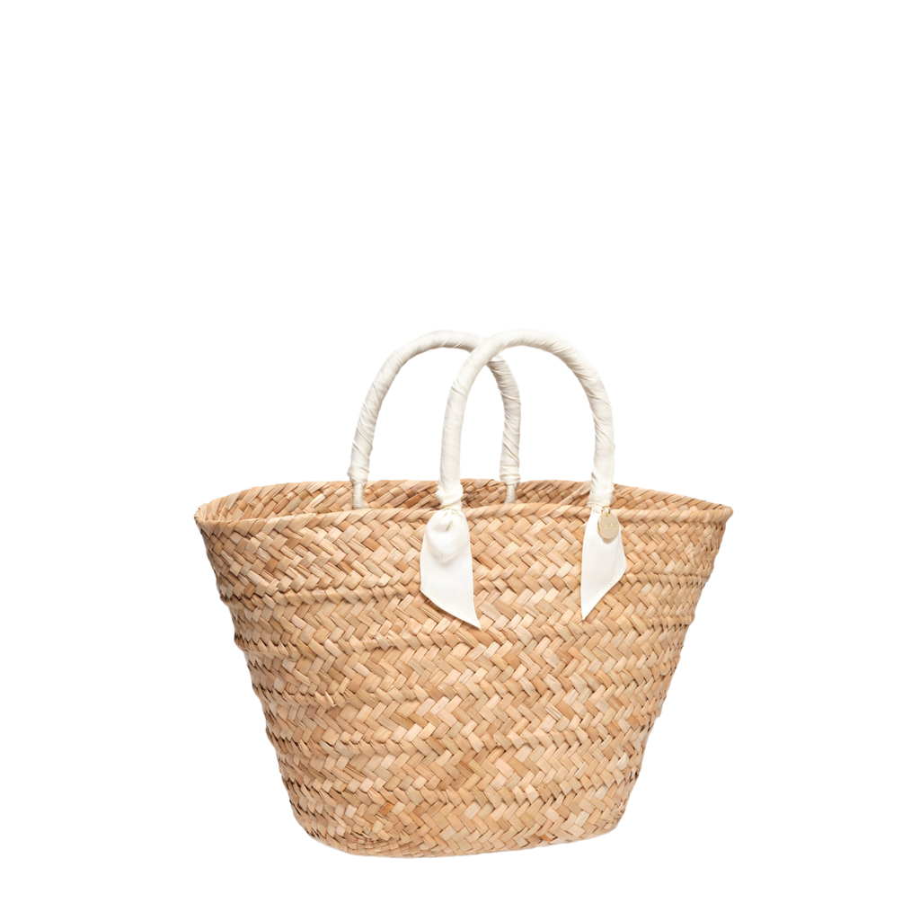 Rosie Woven Straw Ribbon-Handle Tote in Ivory - The Well Appointed House