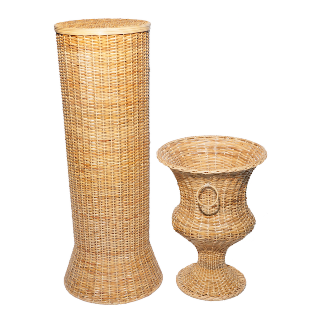 Round Wicker Urn and Pedestal - The Well Appointed House
