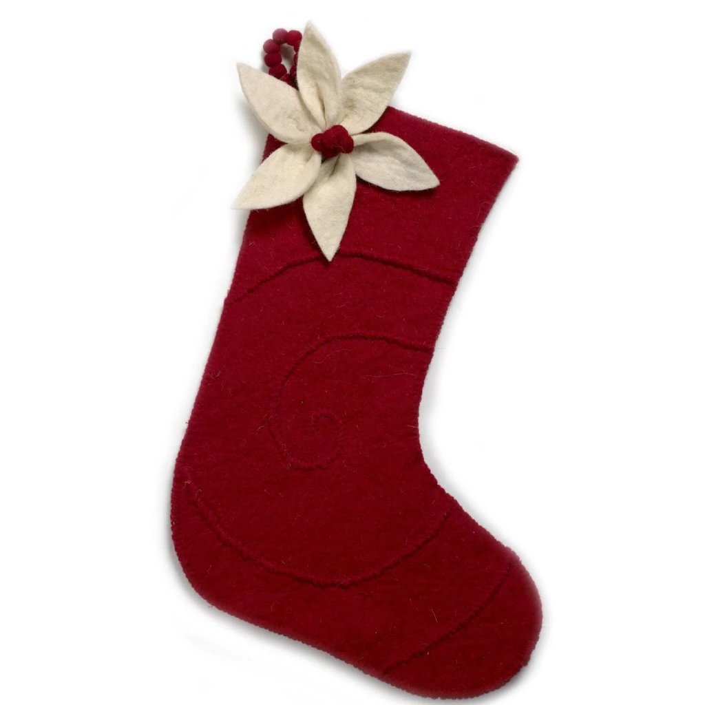 Red Wool Felt Christmas Stocking with Leafy Vine Applique - Jungle  Christmas