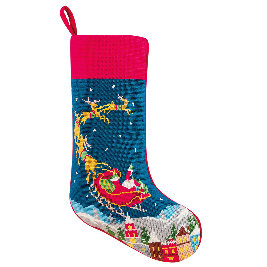 Santa and Reindeers Embroidered Stocking-The Well Appointed House