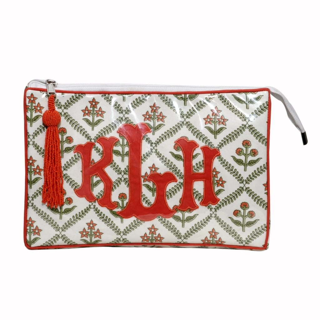 Floral Trellis Monogramable Zippered Pouch - The Well Appointed House