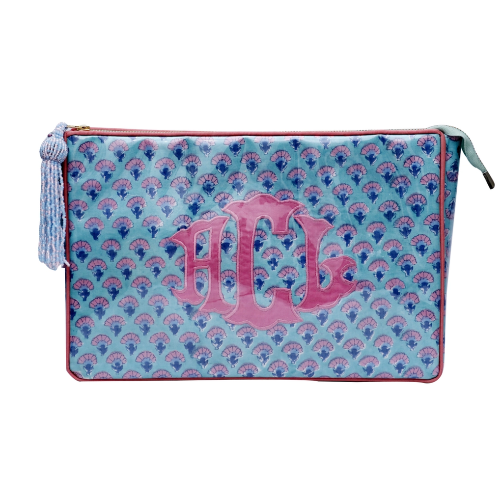 Blue Floral Monogramable Zippered Pouch - The Well Appointed House
