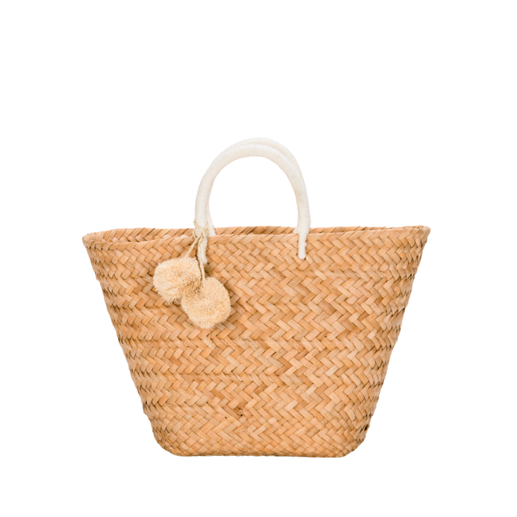 St Tropez Pom Pom Straw Tote in Ivory - The Well Appointed House