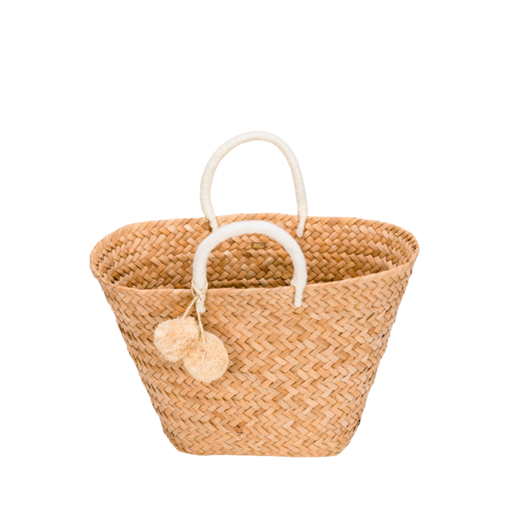 St Tropez Pom Pom Straw Tote in Ivory - The Well Appointed House