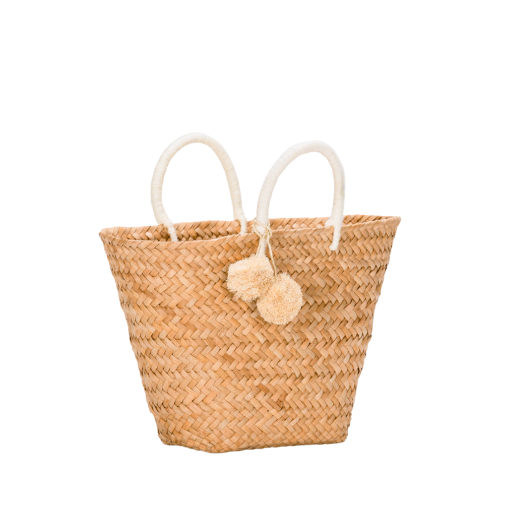 St Tropez Pom Pom Straw Tote in Ivory - The Well Appointed House