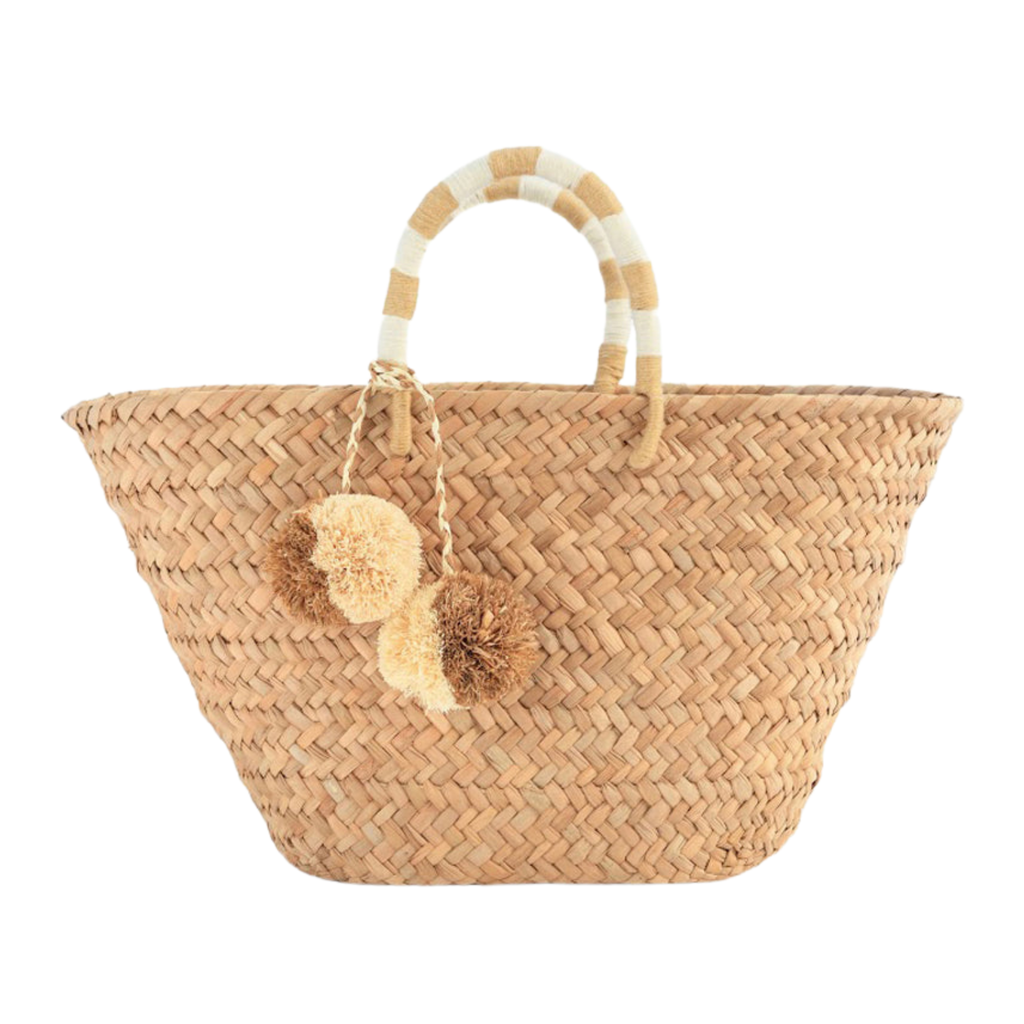 St Tropez Pom Pom Straw Tote in Natural - The Well Appointed House