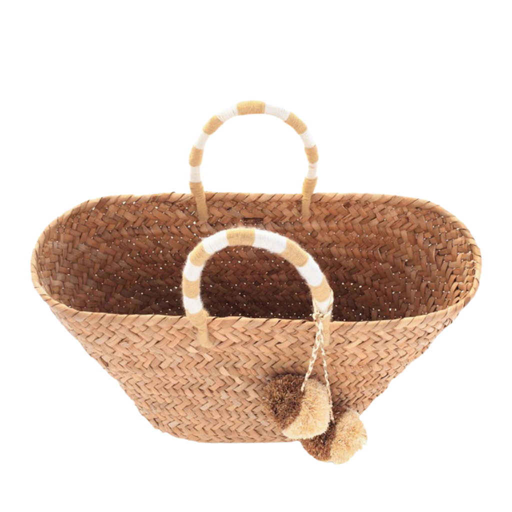 St Tropez Pom Pom Straw Tote in Natural - The Well Appointed House