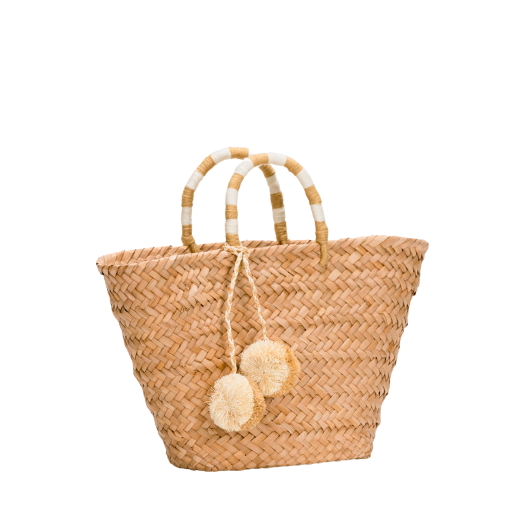 St Tropez Pom Pom Straw Tote in Natural - The Well Appointed House