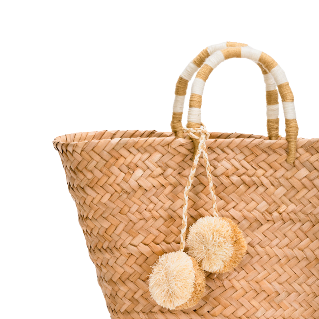 St Tropez Pom Pom Straw Tote in Natural - The Well Appointed House