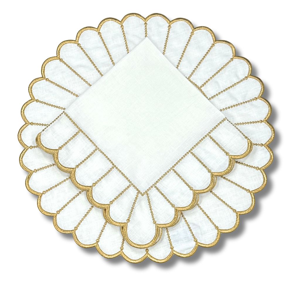 Studio Collection Linen Pippa Napkin in White/Gold, Set of 4 - The Well Appointed House