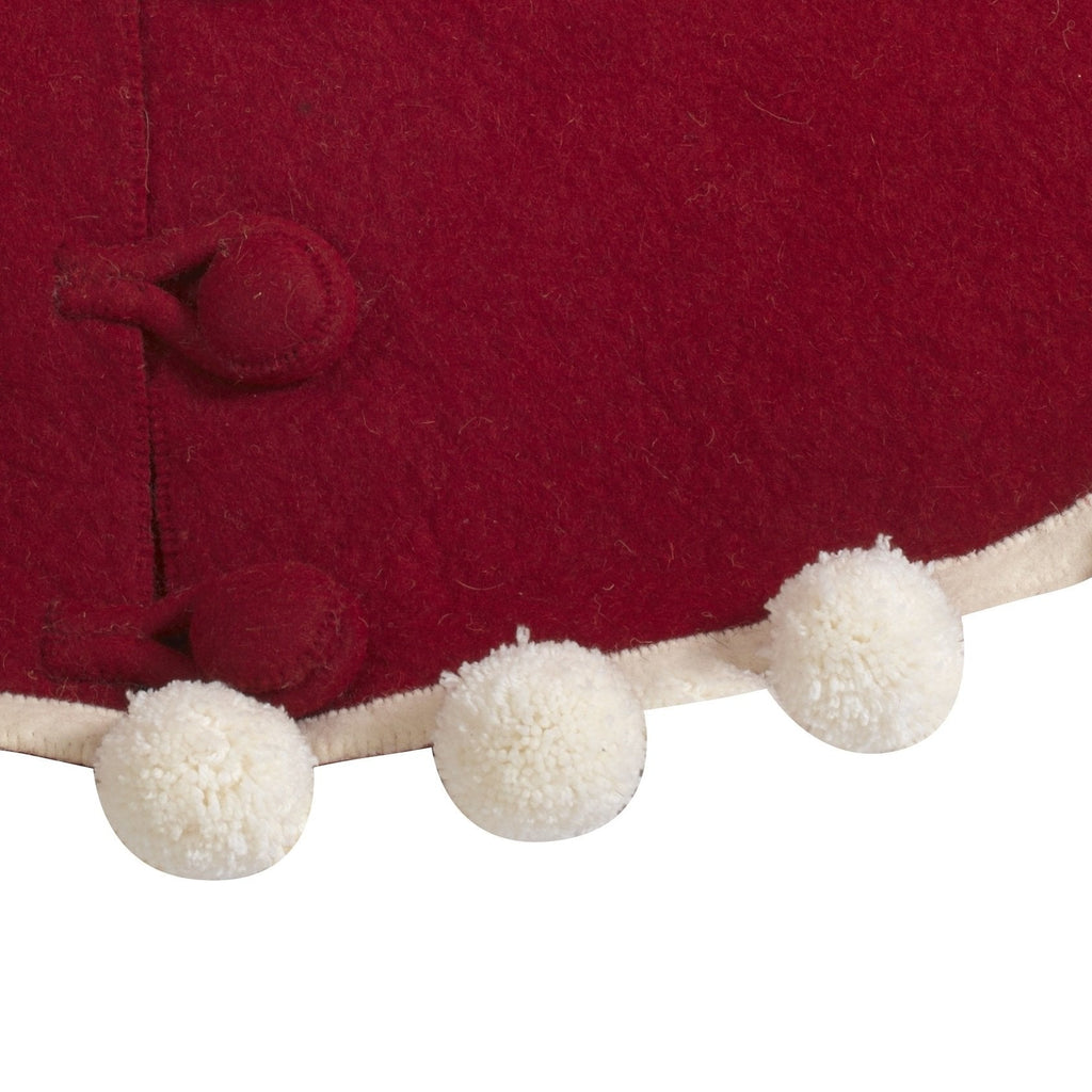 72"  Handmade Christmas Tree Skirt in Felt - Pom Poms on Red - The Well Appointed House