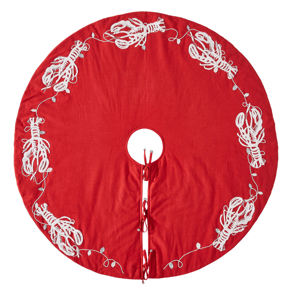 Handmade Christmas Tree Skirt - Lobsters on Red Cotton - 60" - The Well Appointed House