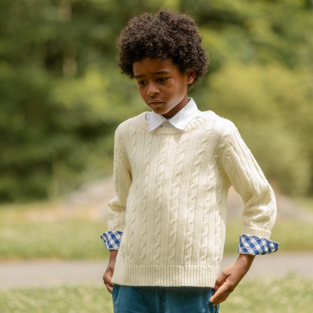 Classic Cable Knit Sweater in 8th Street Ivory - The Well Appointed House