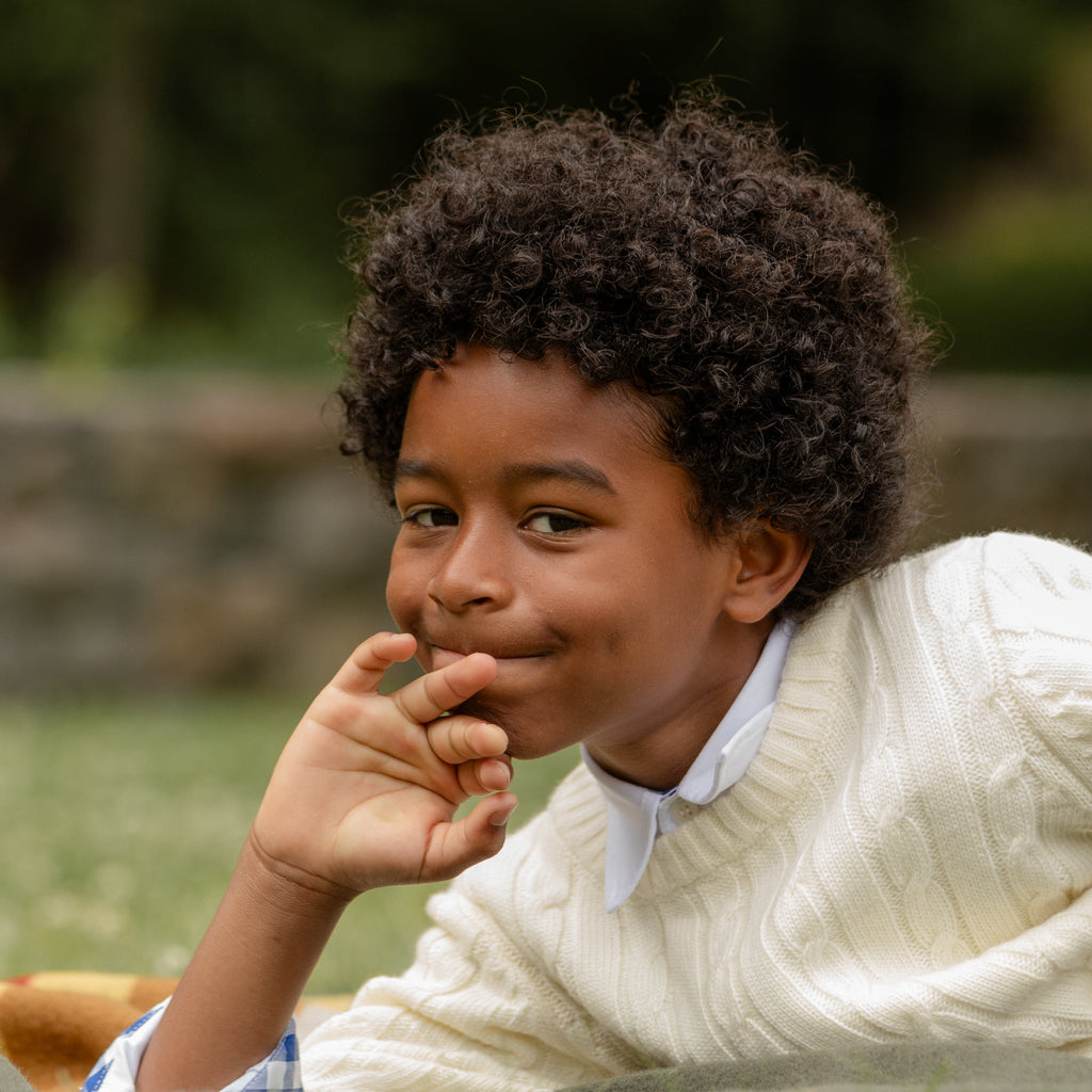 Classic Cable Knit Sweater in 8th Street Ivory - The Well Appointed House