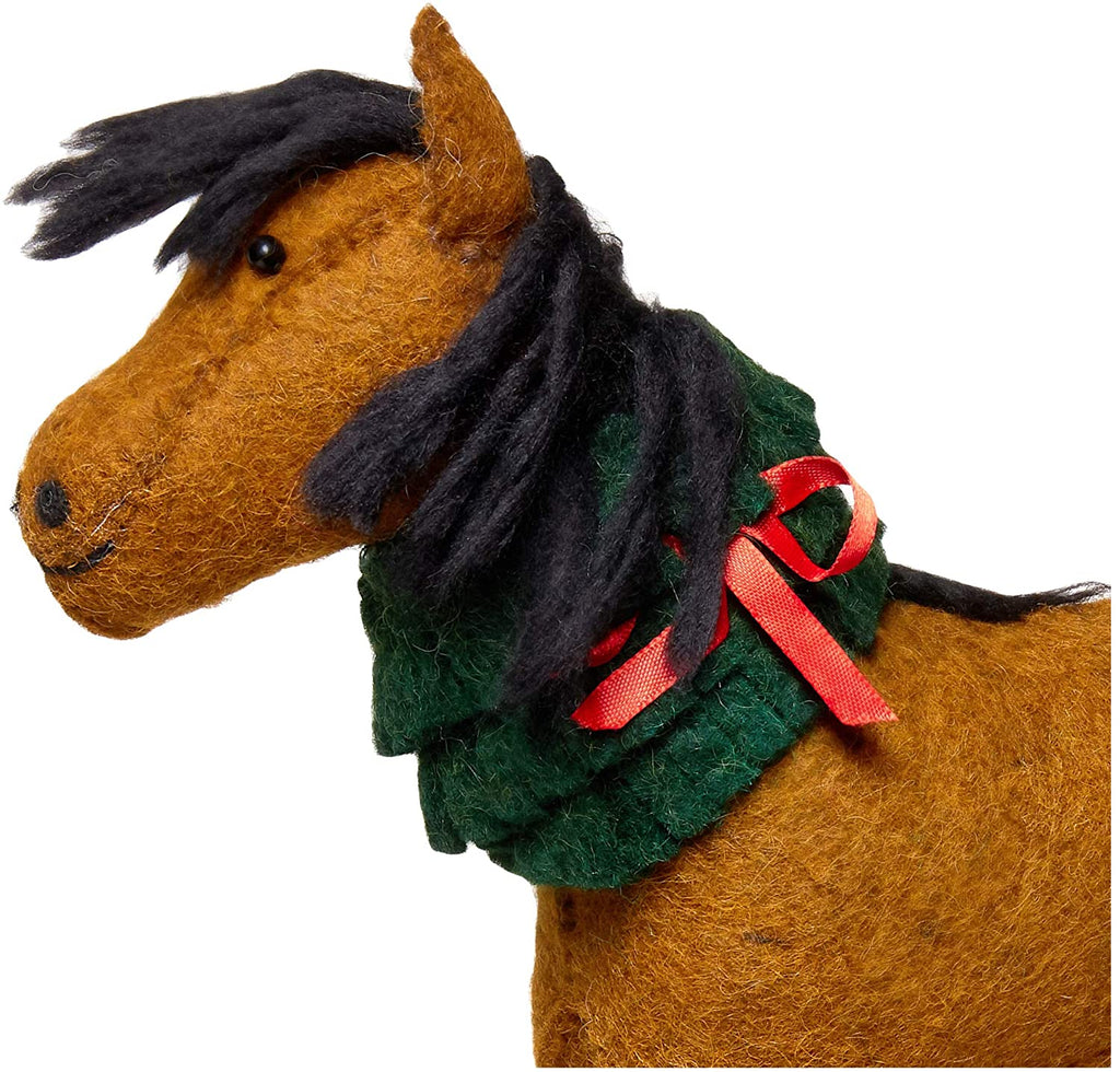 Handmade Hand Felted Wool Christmas Tree Topper - Horse with Wreath - The Well Appointed House