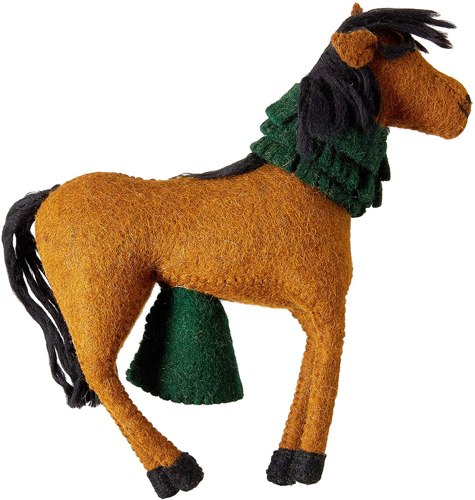 Handmade Hand Felted Wool Christmas Tree Topper - Horse with Wreath - The Well Appointed House