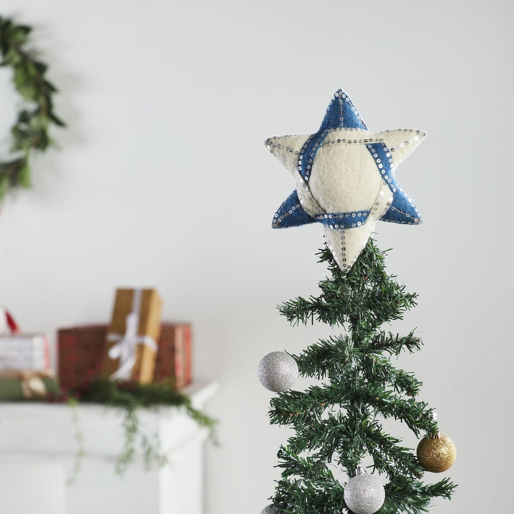 Handmade Hand Felted Wool Christmas Tree Topper - Star of David - The Well Appointed House