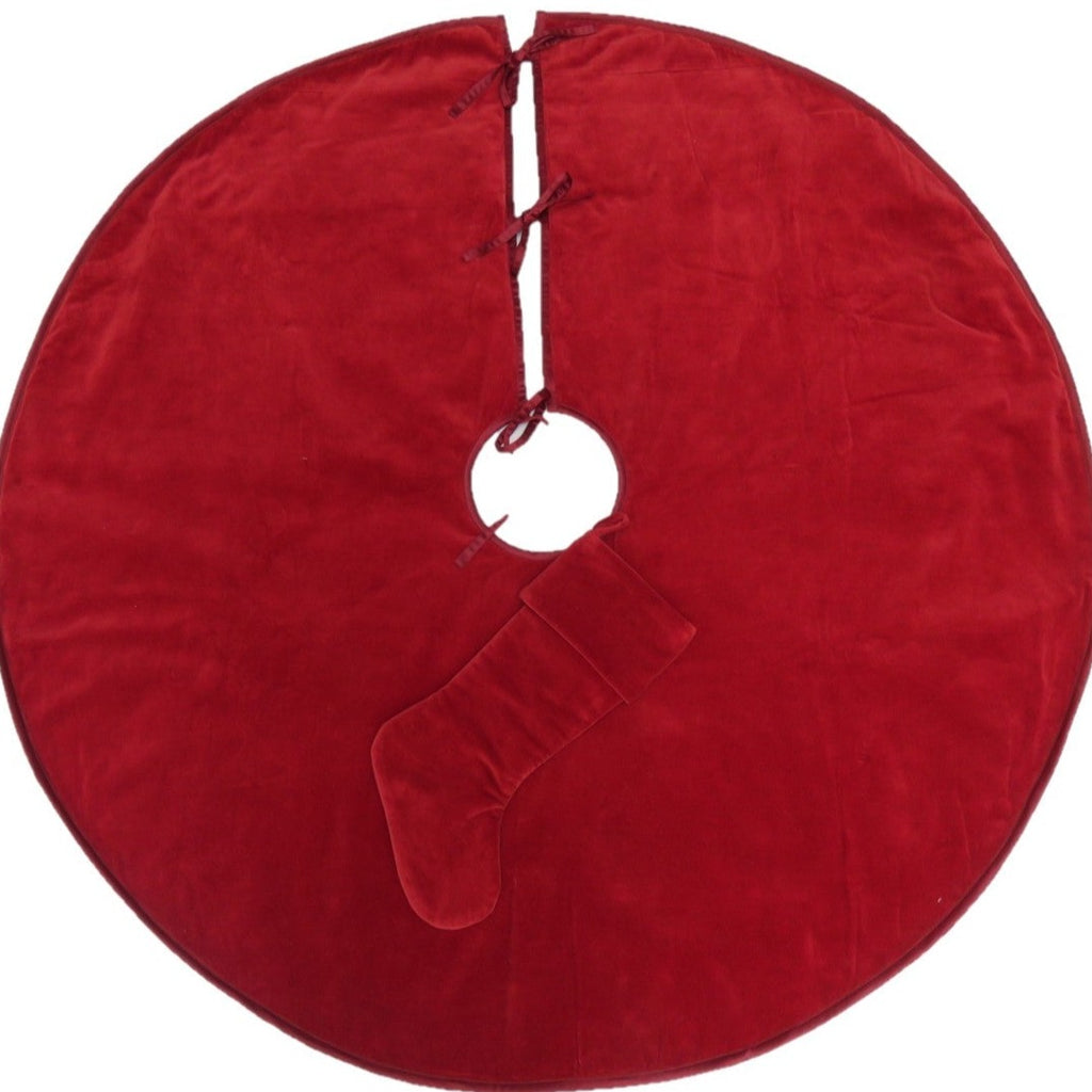 Luxurious Classic Velvet Tree Skirt in Garnet Red - The Well Appointed House