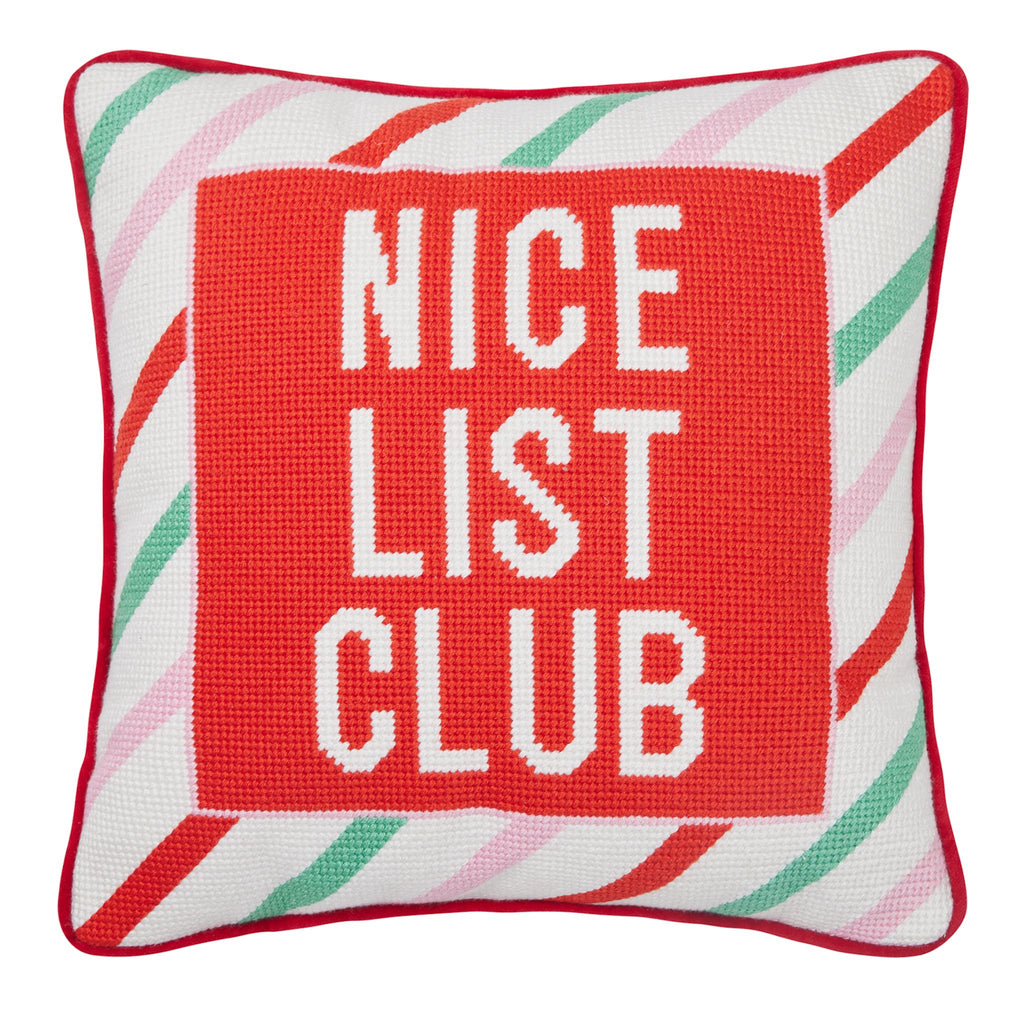 The Nice List Club Embroidered Needlepoint Pillow- The Well Appointed House