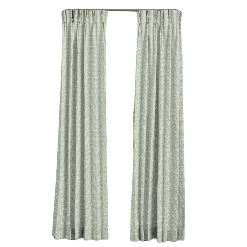 Ikat Fretwork Moss 3 Finger Pinch Pleat Custom Drapery Panel - The Well Appointed House