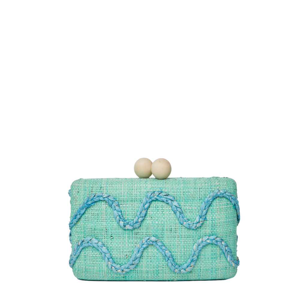 Tierra Embroidered Straw Clutch Bag in Green - The Well Appointed House