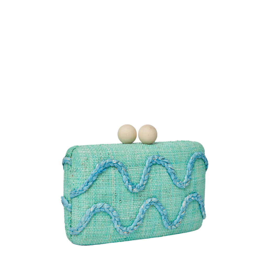 Tierra Embroidered Straw Clutch Bag in Green - The Well Appointed House