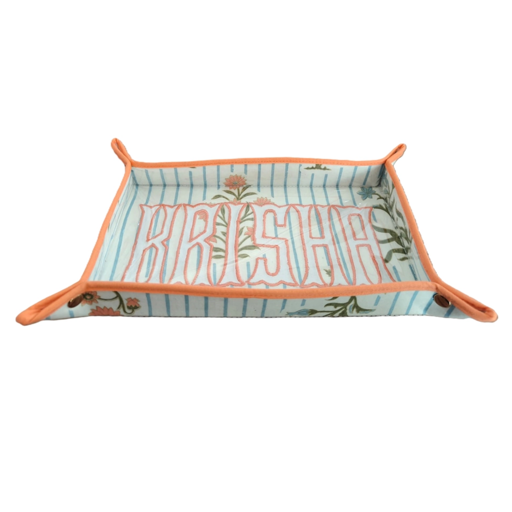 Striped Floral Monogramable Desk Tray - The Well Appointed House