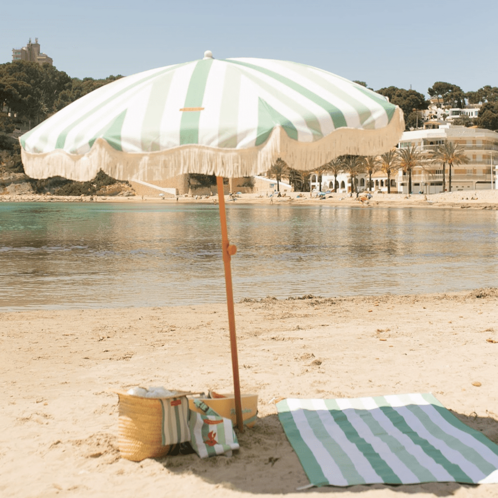 Capri Green Striped  Umbrella - The Well Appointed House