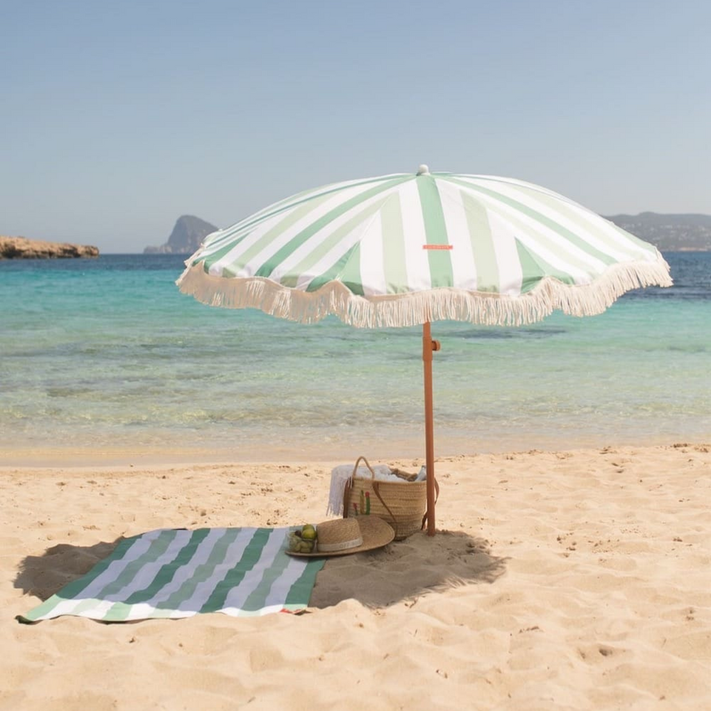 Capri Green Striped  Umbrella - The Well Appointed House