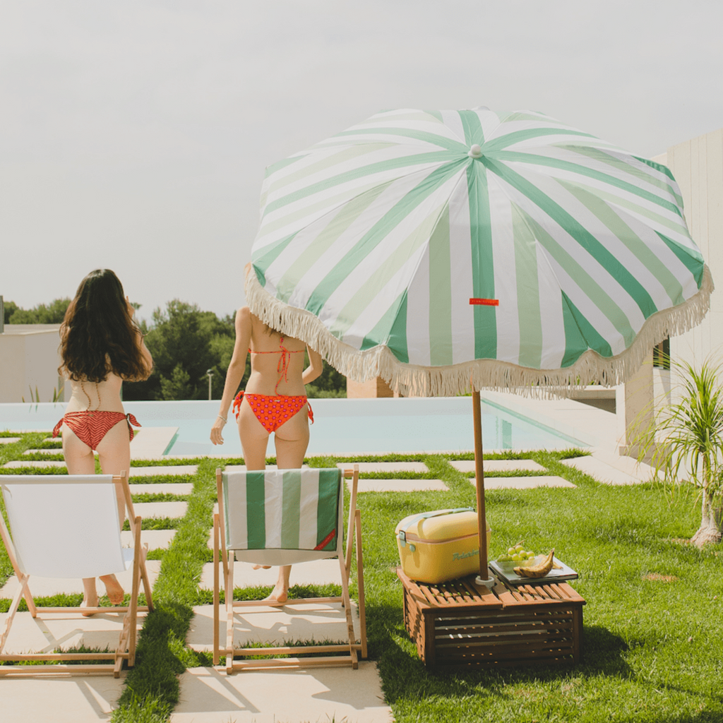 Capri Green Striped  Umbrella - The Well Appointed House