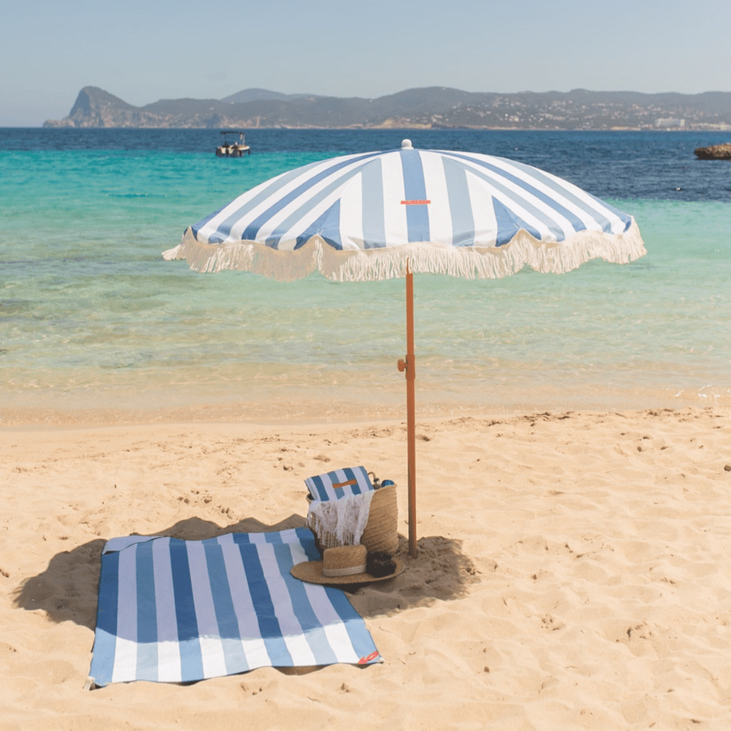 Capri Blue Striped  Umbrella - The Well Appointed House