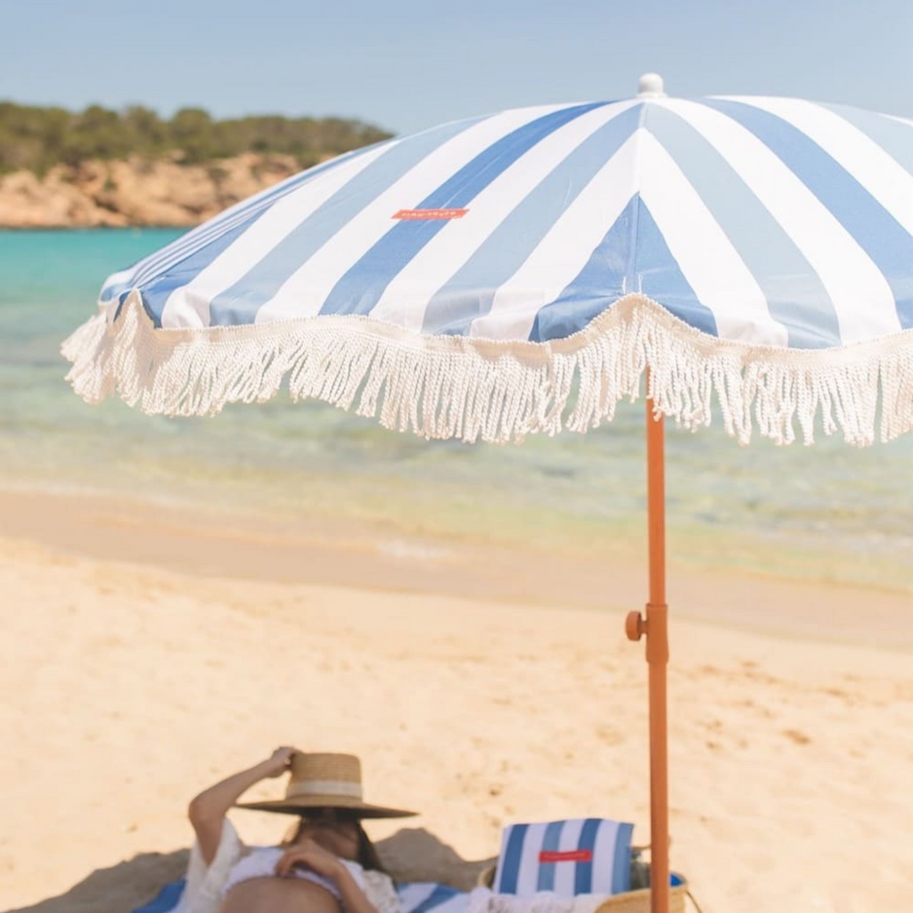 Capri Blue Striped  Umbrella - The Well Appointed House