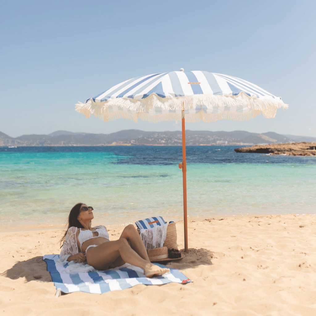 Capri Blue Striped  Umbrella - The Well Appointed House