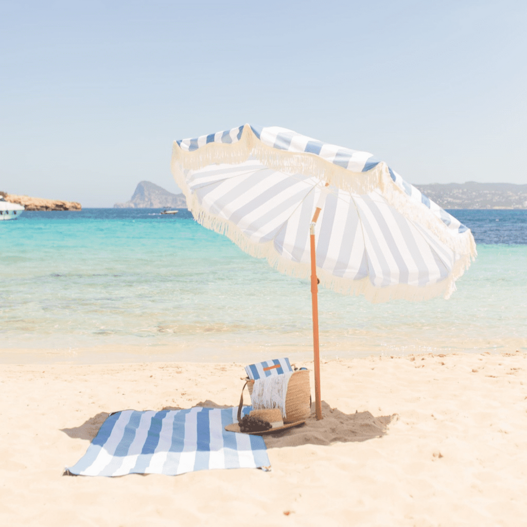 Capri Blue Striped  Umbrella - The Well Appointed House